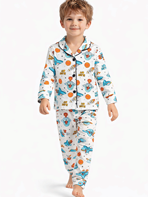 Luggi Baby Uzay Desenli Düğmeli Erkek Çocuk Pijama Takımı