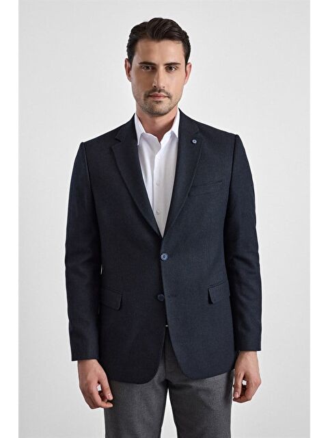 Süvari Lacivert Regular Mono Yaka Torba Cep 6 Drop Klasik Ceket