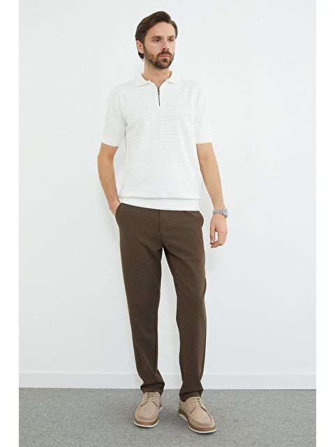 Fullamoda Çizgili Duble Paça Beli Bağlamalı Pantolon