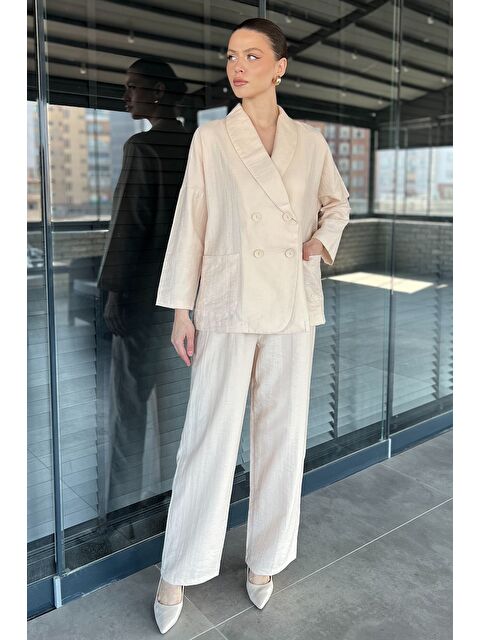 Gülseli Kadın Kruvaze Yaka Ceket Pantolon İkili Takım - S000379797-25636