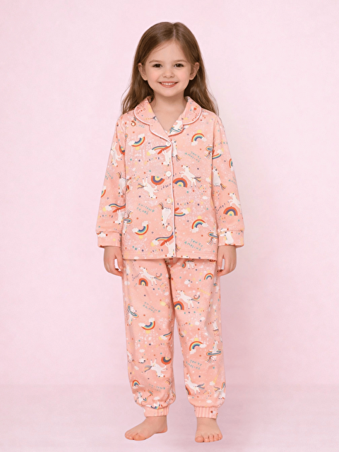 Luggi Baby Bebe Yaka Düğmeli Kız Çocuk Pijama Takımı