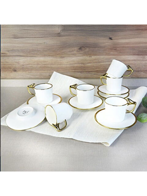 Paçi Canarino Yaldızlı 6'lı Kahve Fincanı - Beyaz / Altın - S000374151-37222