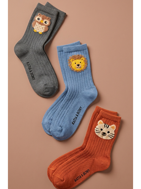 Katia And Bony 3'Lü Paket Hayvan Baskılı Çocuk Soket Çorap