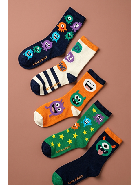 Katia And Bony 5'Li Paket Sevimli Canavar Desenli Çocuk Soket Çorap