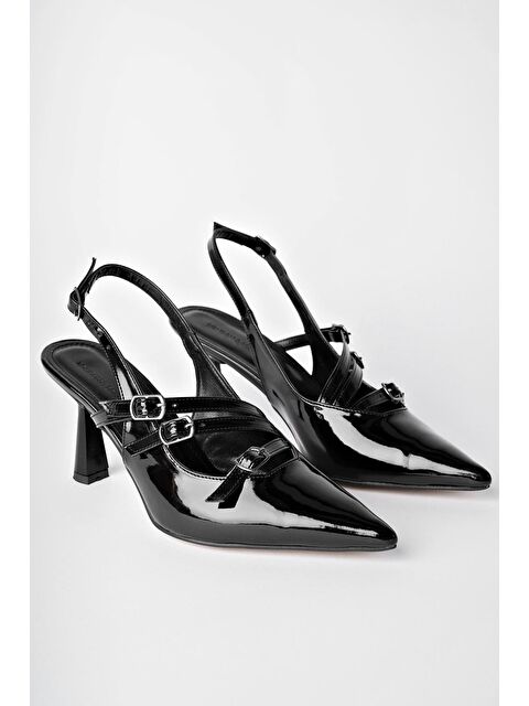 Muggo KİDMAN Arkası Açık Kemer Detaylı Üç Bantlı Rugan Kadın Topuklu Ayakkabı - S000151776-37426