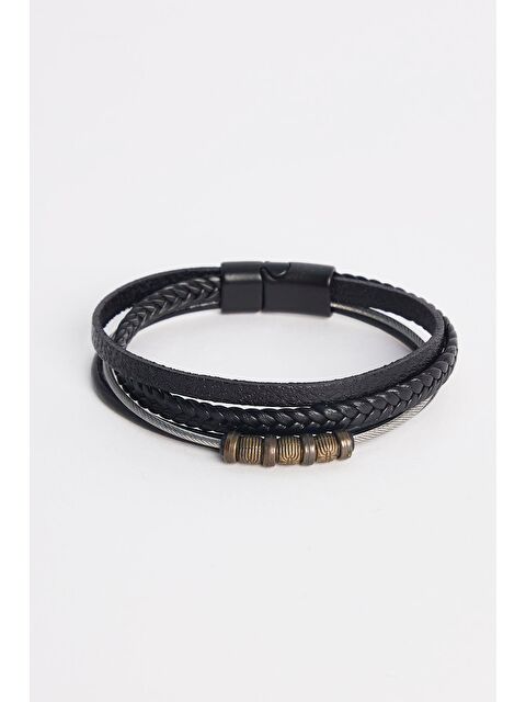 TUDORS Erkek Hakiki Deri Siyah Bileklik - S000340506-19351