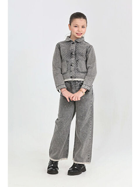 Modanino Kız Çocuk Jean Takım-Taş Süslemeli ve Nakış Detaylı 2-12 Yaş 12507 - S000507327-29666