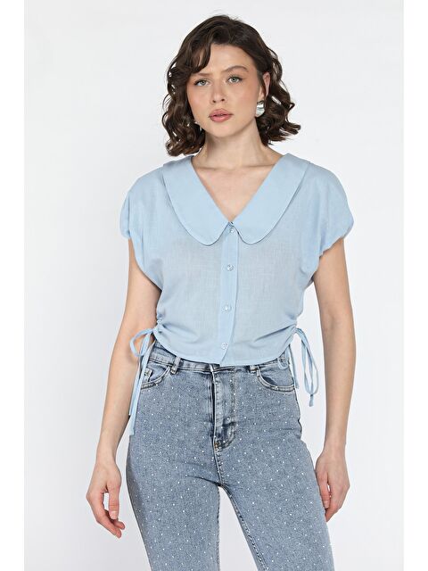 Gülseli Kol Lastikli Yan Bağcıklı Kadın Gömlek - S000379808-17234