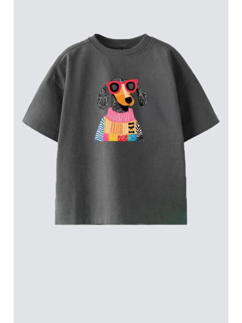 Monila Kız Çocuk Köpek Baskılı Pamuklu Bisiklet Yaka T-Shirt - S000514665-29666