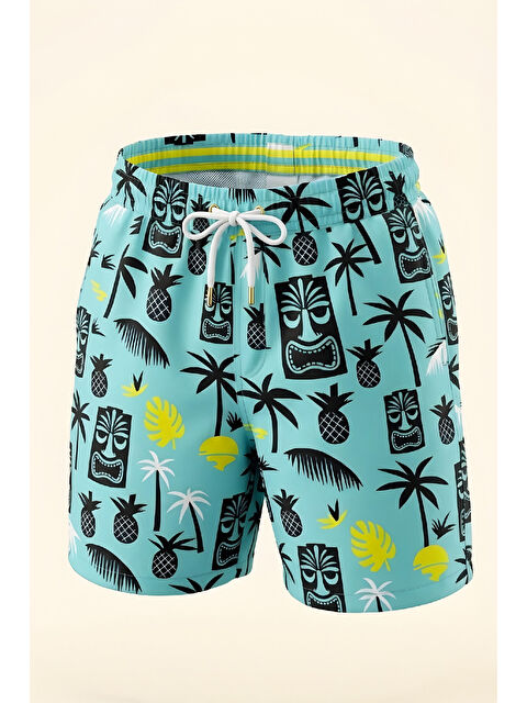 Modanino Erkek Çocuk Fermuar Cepli ve Desenli Deniz&Havuz Şortu 4-15 Yaş 12613B