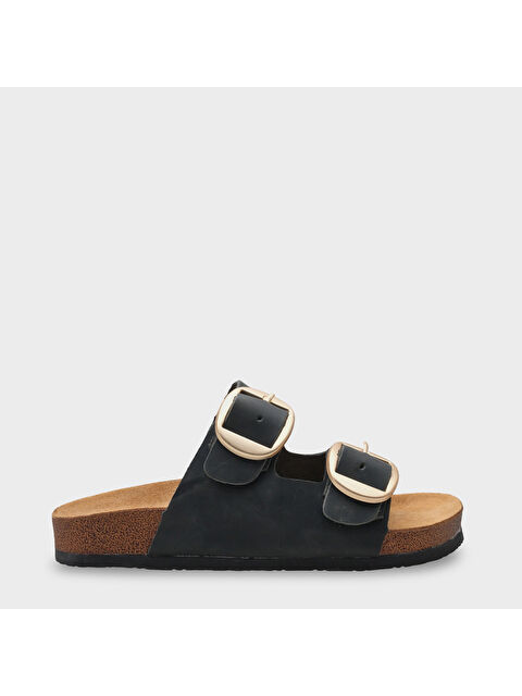 Capone Outfitters Cathie İki Büyük Tokalı Anatomik Mantar Tabanlı Deri Terlik - S000514278-19351