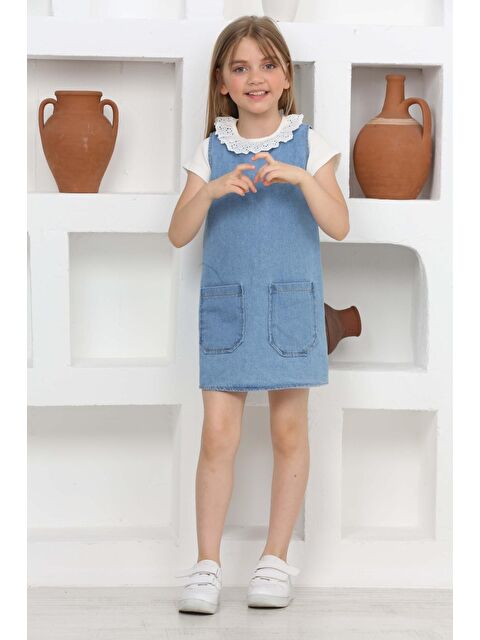 Eftelya Kız Çocuk 2'li Jean Elbise (Çift Cepli Jean Elbise+Bluz)12203 - S000374458-17234