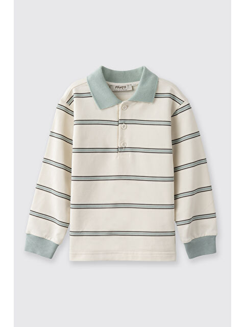 Panço Erkek Bebek Çizgili Yakalı Ekru Sweatshirt - S000524557-19965