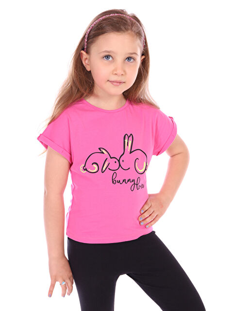 Toontoykids Kız Bebek Tavşan Baskılı Nakışlı Tişört