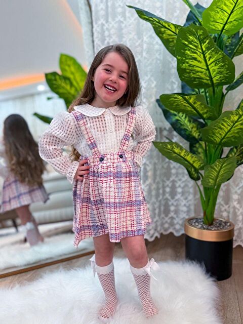 Magu Kız Çocuk 2'Li Takım - Ekose Detaylı Salopet Elbise Ve Gömlek 3-10 Yaş - S000378465-23173