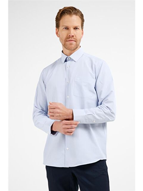 İMZA Mavi - Beyaz Kareli Desen Sert Yaka Uzun Kol Cepli Comfort Fit Pamuklu Gömlek 1004255221 - S000505550-37368