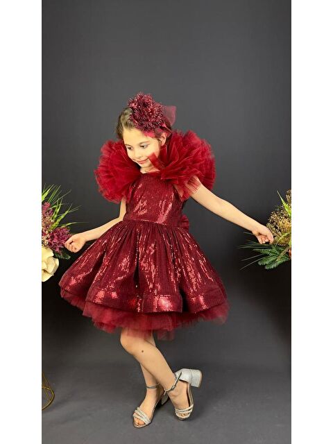 Mnk Baby & Kids Tavus Kol Payetli Kumaş Kız Çocuk Elbise MNK0537 - S000390075-19951