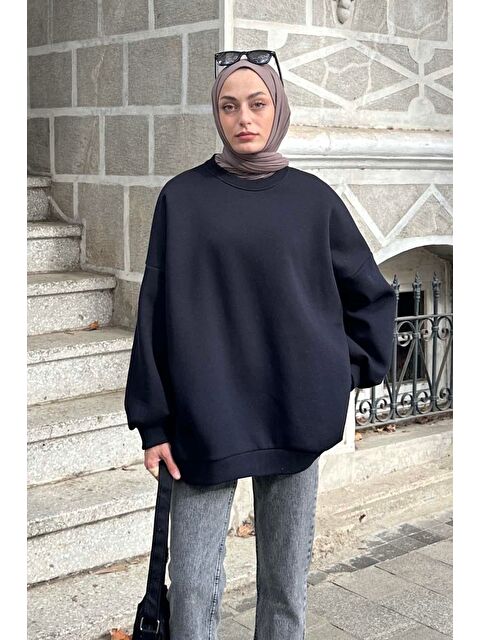 Lamelif Jasmin Bisiklet Yaka Oversize Sweat Koyu Lacivert - S000517844-29672