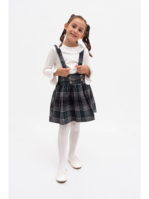 Mnk Baby & Kids Ekose Desen Kız Çocuk Salopet Etekli Badili Takım MNK2148 - S000390094-18194