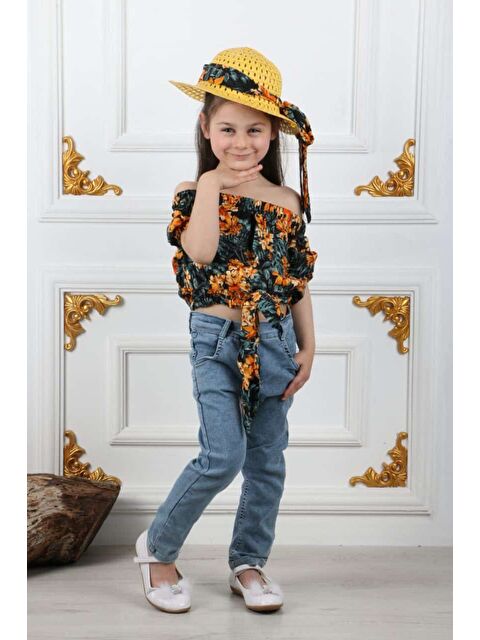 Mnk Baby & Kids Miss Kovalo Kız Çocuk Şapkalı Yazlık Elastanlı Jean Pantolon Takım M00731 - S000390090-22000