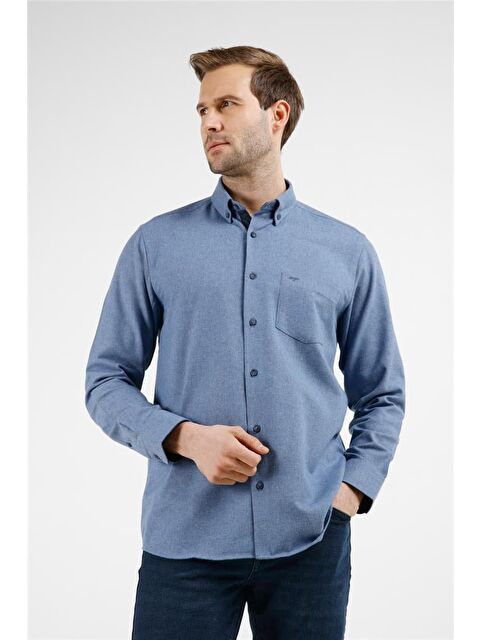 İMZA Koyu Mavi Düğmeli Yaka Uzun Kol Cepli Comfort Fit Pamuklu Gömlek 1004255234 - S000505551-19393