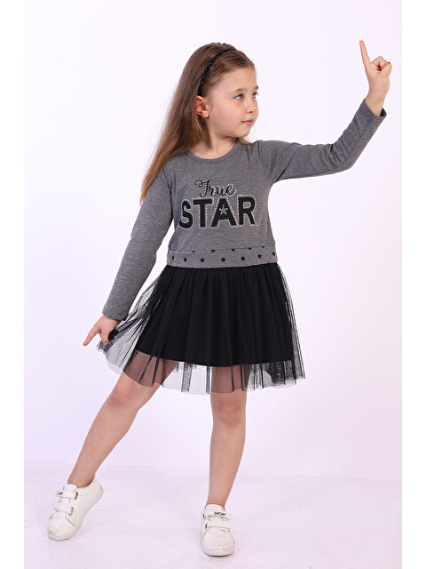 Toontoykids Kız Çocuk Star Baskılı Tüllü Elbise - S000419681-29666