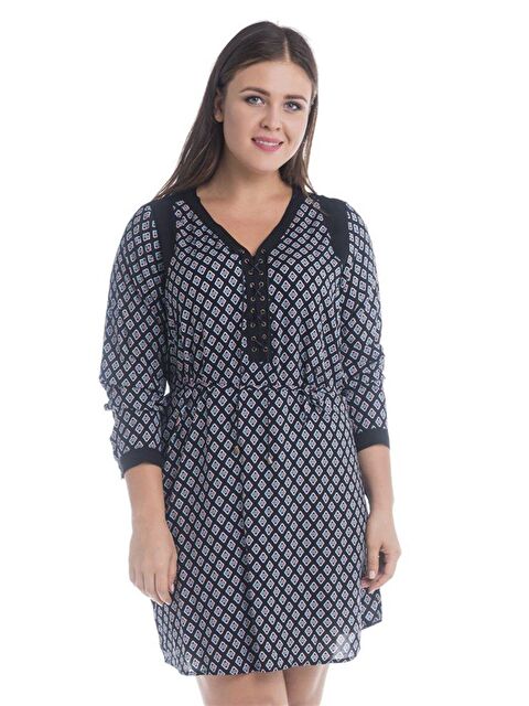 Mylinemoda Önü Kuşgözlü Uzun Kollu Elbise - S000239524-19351