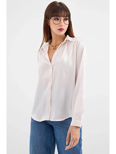 Hazelin Kadın Krem Saten Yüzeyli  Gömlek HZL25W-BD139641 - S000228129-19966