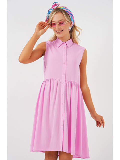 Bigdart Kadın Sıfır Kol Midi Elbise 2563 - Pembe - S000387847-20024