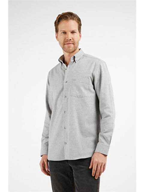 İMZA Gri Düğmeli Yaka Uzun Kol Cepli Comfort Fit Pamuklu Gömlek 1004255234 - S000505551-20600