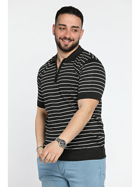 Mishar İtalia Erkek Polo Yaka Çizgi Desenli Yarım Fermuarlı Triko Tişört - S000361384-19351