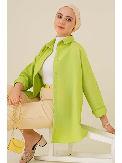 Bigdart 103901 Oversize Basic Tesettür Gömlek - G.Yeşil - S000089781-37220