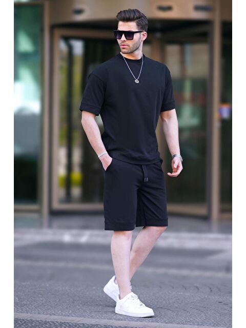 Madmext Siyah Bisiklet Yaka Basic Erkek Şort Takımı 5953 - S000197653-19351
