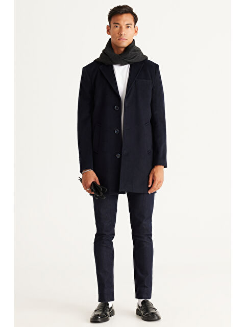 Altınyıldız Classics Erkek Lacivert Standart Fit Normal Kesim Mono Yaka Yünlü Palto - S000403189-21164