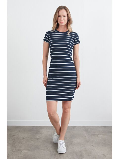 Fullamoda Çizgili Bisiklet Yaka Elbise - S000386686-21164