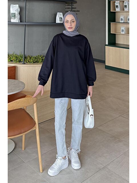 Lamelif Bisiklet Yaka İki İplik Düz Sweat Lacivert - S000518749-21164