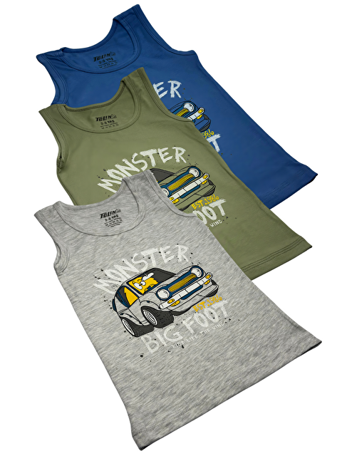 Tolin Erkek Çocuk 3 lü Paket Pamuklu Elastanlı Baskılı Atlet 133-08 - S000482312-17234