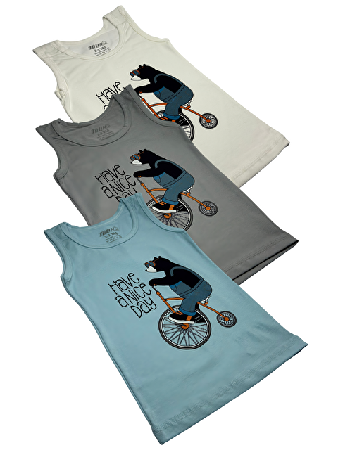 Tolin Erkek Çocuk 3 lü Paket Pamuklu Elastanlı Baskılı Atlet 133-07 - S000482312-20600