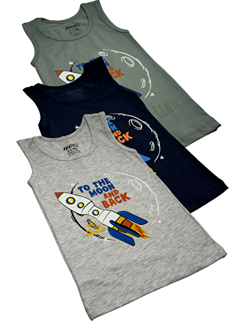 Tolin Erkek Çocuk 3 lü Paket Pamuklu Elastanlı Baskılı Atlet 133-10 - S000482312-21164