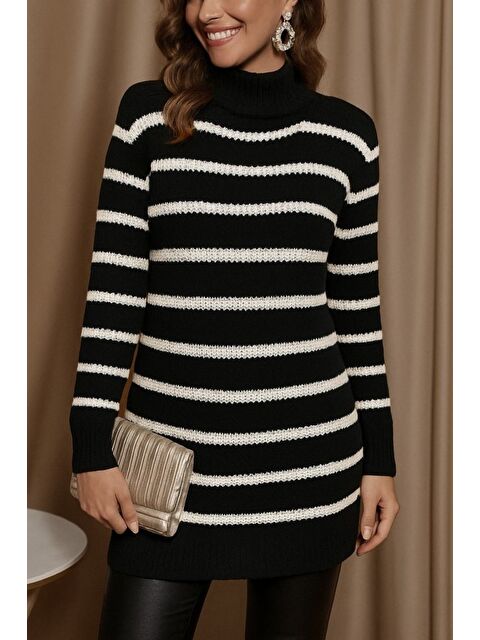 Jane's Kadın Uzun Kollu Degaje Yaka çizgili Sonya Iplik Mini Boy Triko Elbise (kemersiz) - S000529182-19351