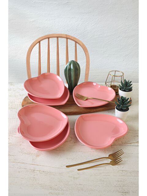 Keramika Pembe Kalp Pasta Tabağı 20 Cm 6 Adet - S000511379-20024