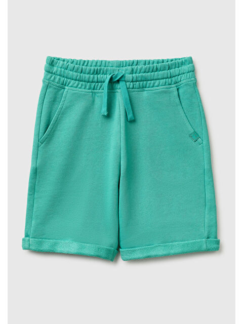 United Colors Of Benetton Erkek Çocuk Mavi-yeşil Logolu Sweat Şort
