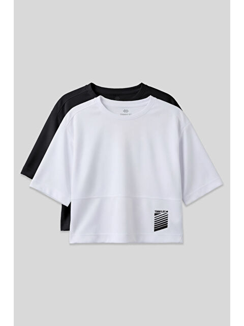 Tommylife Oversize Fit O Yaka 2li Paket Siyah-Beyaz Kadın T-Shirt - 97284 - S000518265-37424