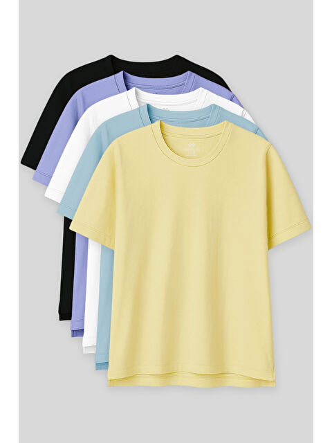 Tommylife Oversize Fit Basic O Yaka 5li Paket Kadın T-Shirt - 97285