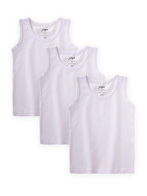 CİGİT Üçlü Erkek Atlet Set 2-9 Yaş Beyaz - S000377379-20063