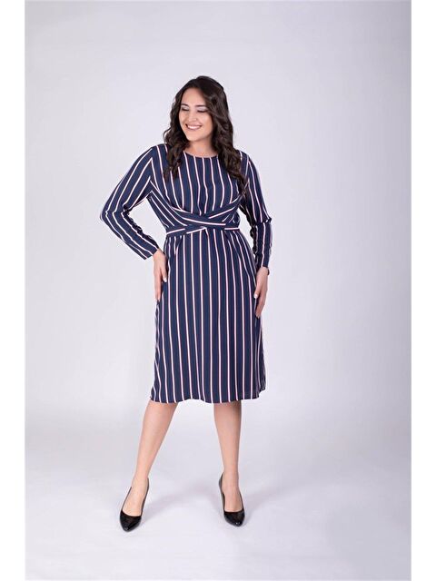 Mylinemoda Bağlama Detaylı Çizgili Elbise - S000239499-21164