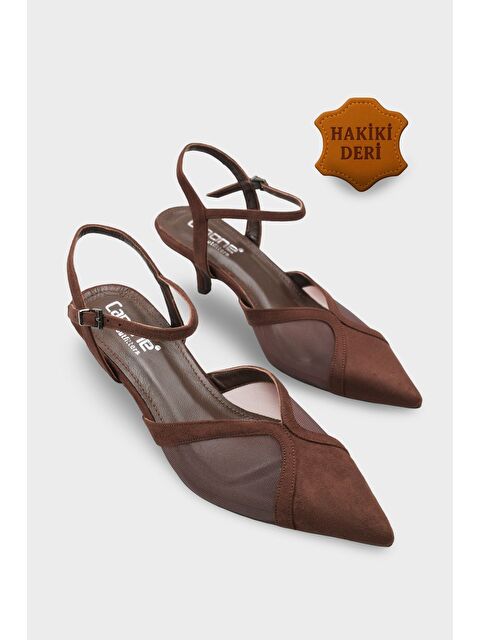 Capone Outfitters Kathryn Hakiki Deri Astarlı Sivri Burunlu Orta Topuklu Fileli Arkası Açık Kadın Ayakkabı - S000530372-37321