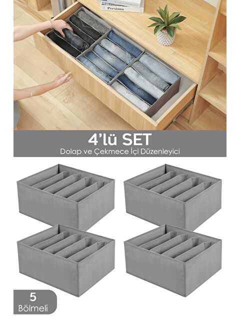 Meleni Home 4 Adet 5 Bölmeli Çekmece İçi Düzenleyici Dolap Çamaşır Düzenleyici Saklama Kutusu Organizer - S000385539-20600