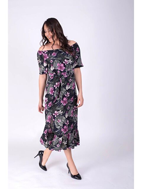 Mylinemoda Düşük Omuzlu Yırtmaçlı Elbise - S000239481-37444