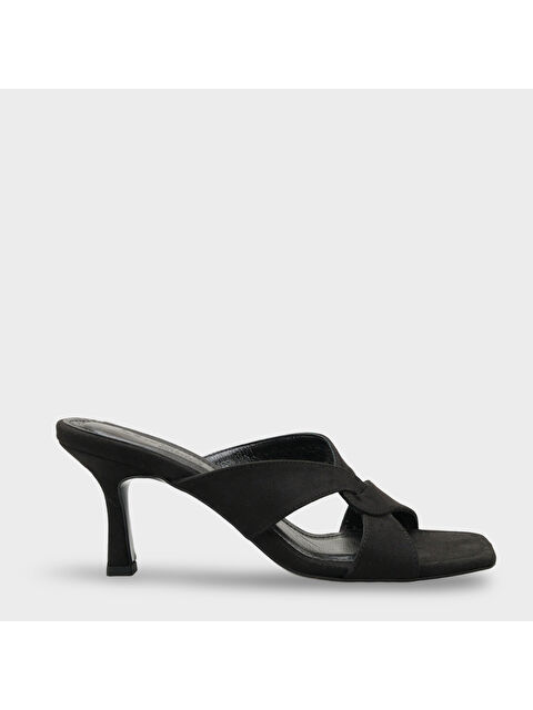 Capone Outfitters Sissy Hakiki Deri Astarlı Küt Burunlu Çapraz Bantlı Orta Topuklu Kadın Terlik - S000530342-22238